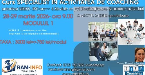 Curs Coach -specialist  in activitatea de coaching- autorizat  MMSS